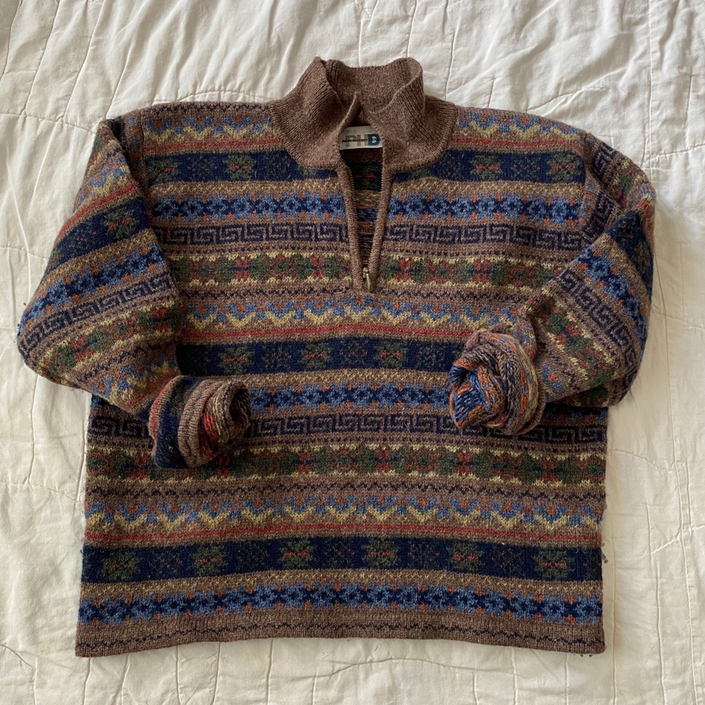 Vintage Quarter Zip 100% Wool Sweater